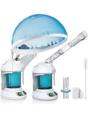 2-in-1 Hair & Facial Steamer with 360° Extendable Arm for Home or Salon Use